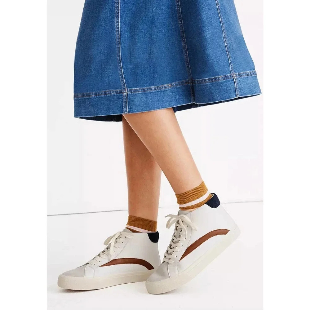 MADEWELL Sidewalk High-Top Sneakers Colorblock Leather White Brown Size‎ US 9